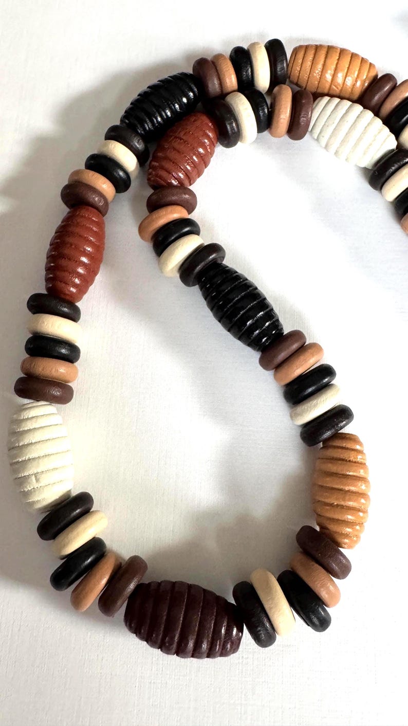 Chunky Wood Bead Necklace, Earth Tones image 3