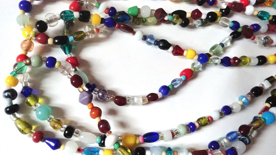 Colorful Necklace, Long Rainbow Bead Rope Length Necklace