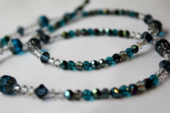 Blue Beaded Crystal Necklace, Crystal Chain