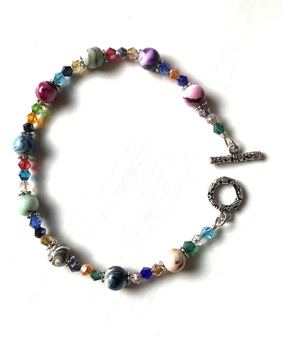 Colorful Crystal Bracelet with Swirl Rainbow Beads