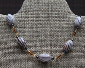 Brown and Black Bead Necklace, Neutral Colors