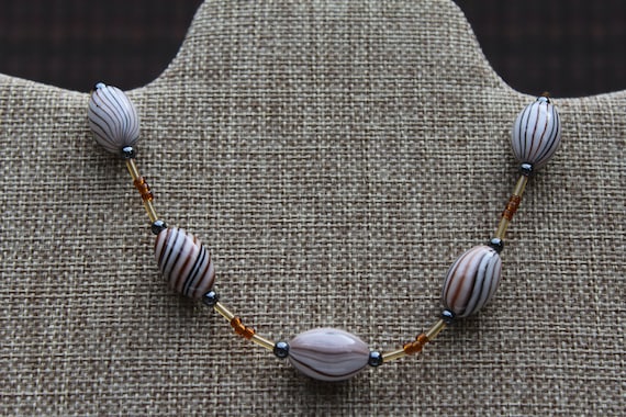 Brown and Black Bead Necklace, Neutral Colors