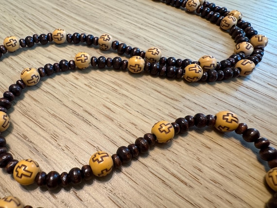 Brown Eyeglass Chain with Round Cross Beads