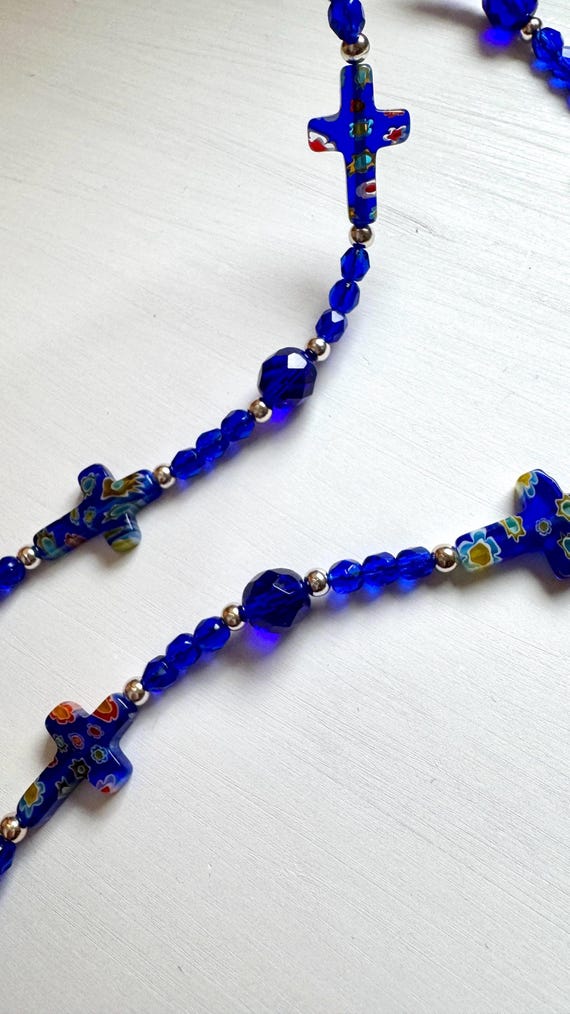 Cross Religious Gift, Blue Beaded Chain for Glasses, Religious Glasses Lanyard, Christian Gifts, Eyeglass Chain