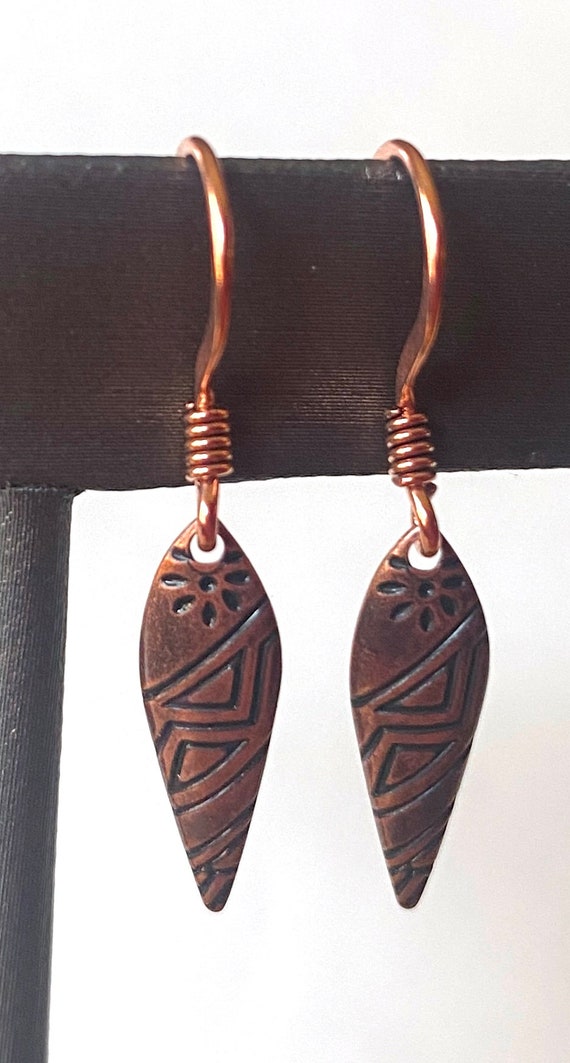 Copper Earrings, Tribal Drop Design