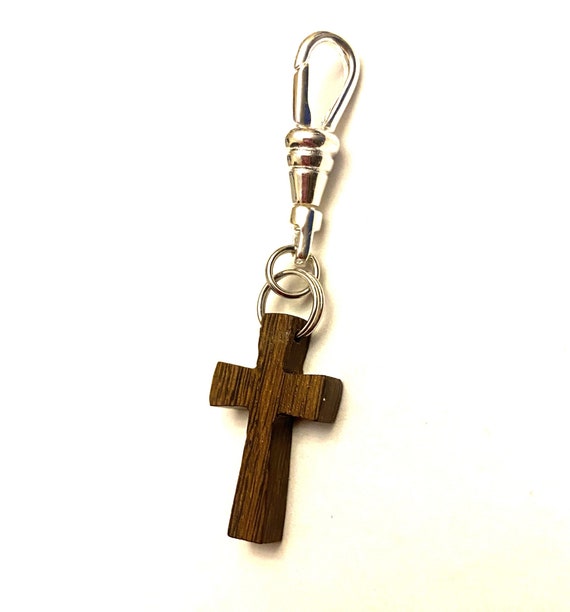 Wood Cross Keychain, Zipper Pull Clip