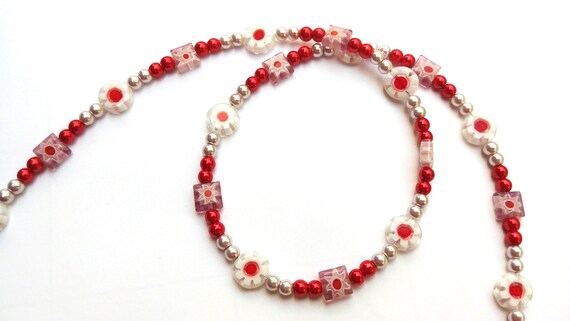 Red Eyeglass Chain, Millefiori Lanyard for Reading Glasses