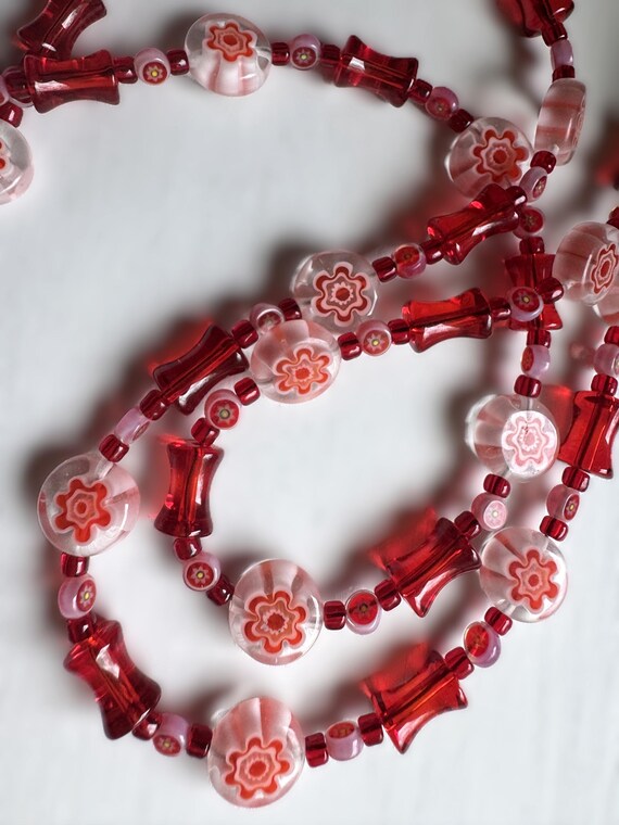 Red Millefiori Eyeglass Necklace, Bead Glasses Chain