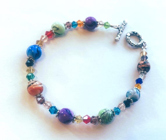 Colorful Crystal Bracelet with Swirl Rainbow Beads