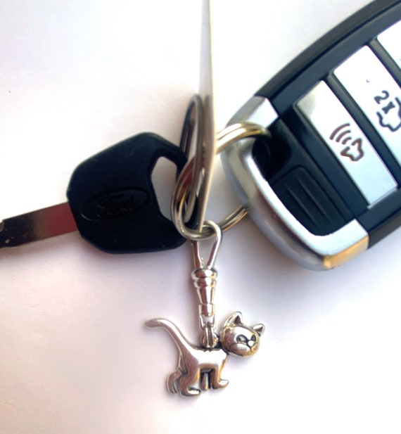 Silver Cat Charm for Backpack, Lanyard, Keychain or Purse
