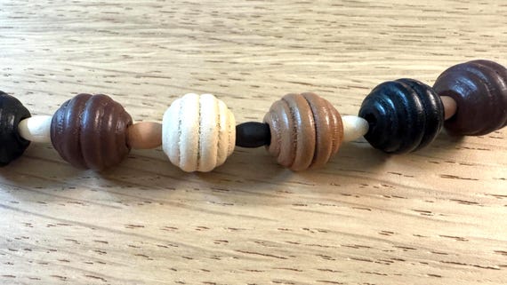 Chunky Fall Necklace with Wood Beads, Brown Tones