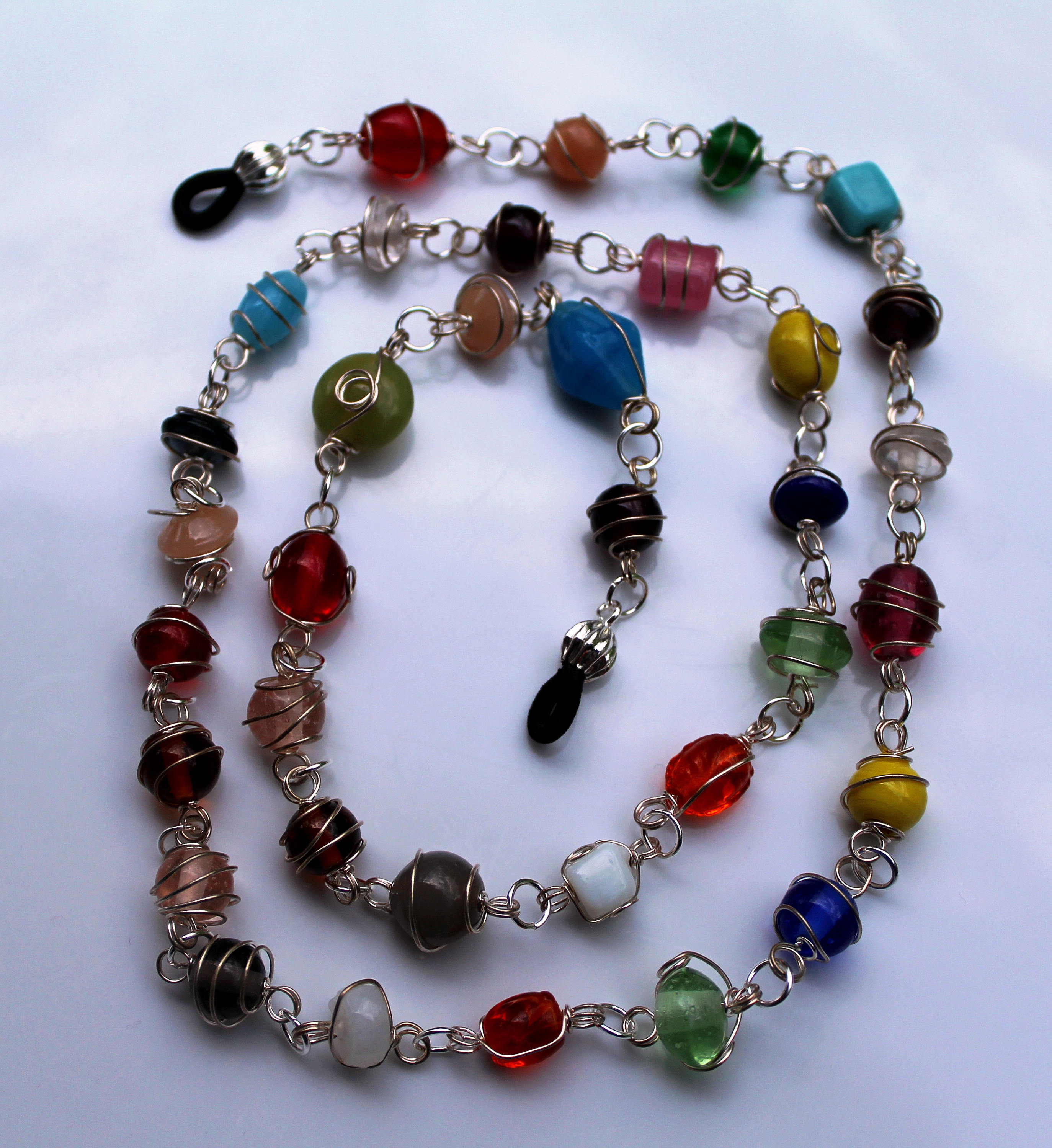 Eyeglass Chain, Colorful Wire Wrapped Glass Necklace, Unique Chain for