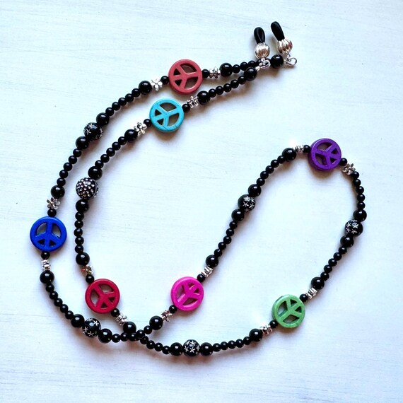 Eyeglass Chain, Black with Colorful Peace Beads