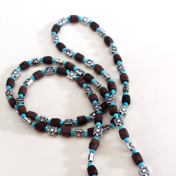 Brown Turquoise and Silver Bead Necklace