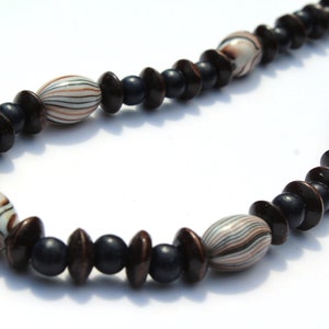 Wood Bead Necklace for Women, Dark Brown, Black Chunky Bead Necklace