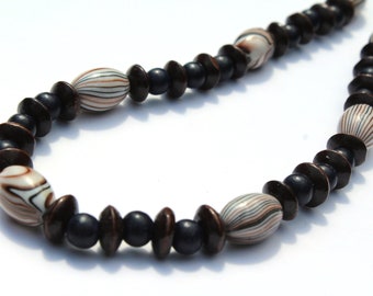 Wood Bead Necklace for Women, Dark Brown, Black Chunky Bead Necklace