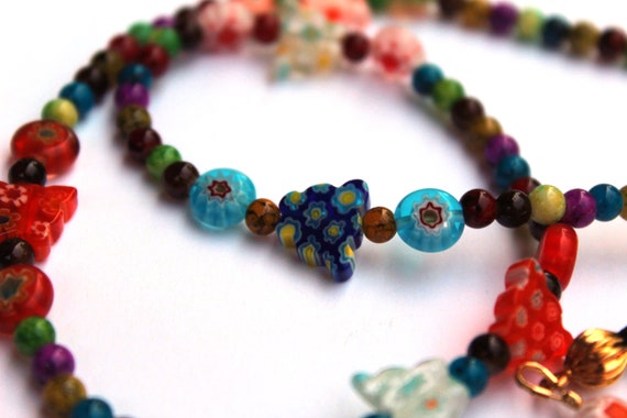Millefiori Butterfly Eyeglass Chain, Colorful Beaded Sunglasses Holder