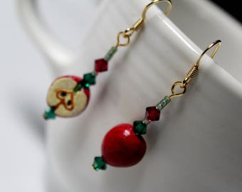 Teacher Gift, Apple Earrings, End of the Year Teacher Appreciation, Red Apple Bead Earrings, Apple Jewelry, Tutor Gift Idea, Fruit Earrings