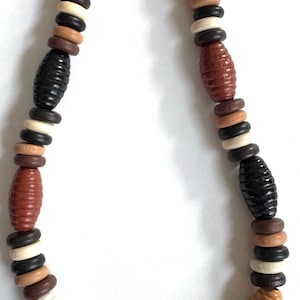 Chunky Wood Bead Necklace, Earth Tones image 1