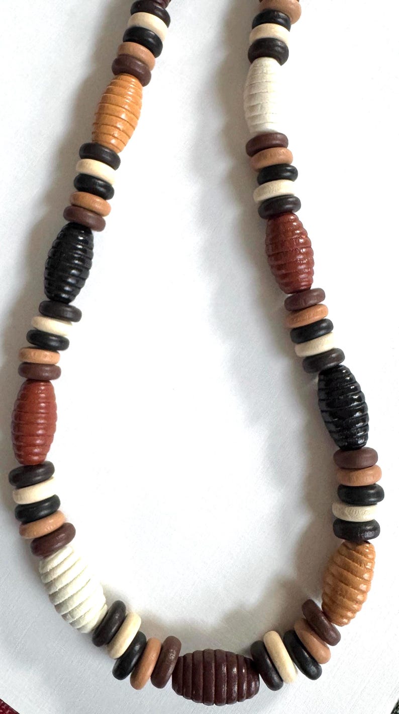 Chunky Wood Bead Necklace, Earth Tones image 1