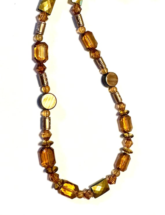 Gold and Brown Tone Beaded Necklace