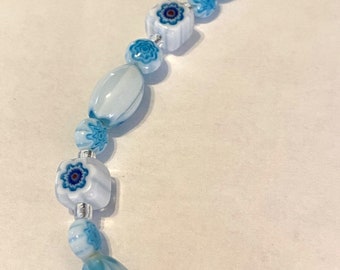 Light Blue and White Millefiori Bead Necklace