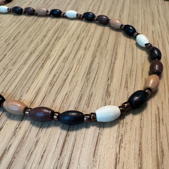 Wood Bead Fall Necklace, Natural Brown Tones