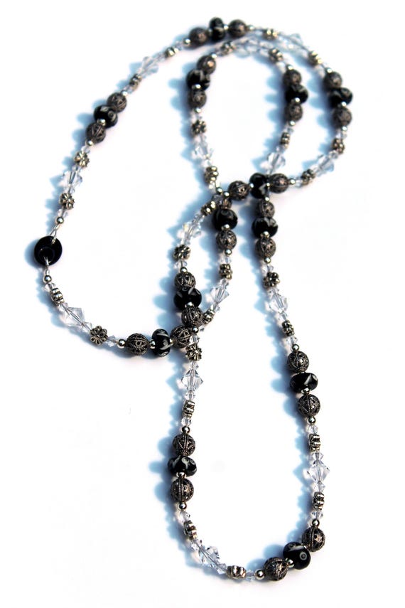 Long Crystal Necklace, Black Necklace, Formal Jewelry