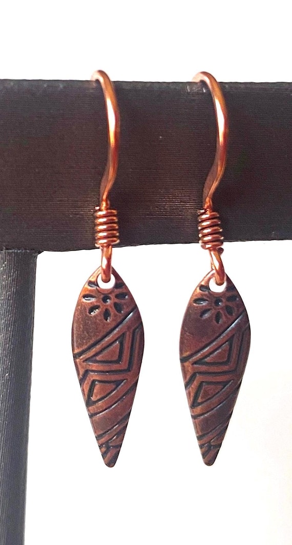 Copper Earrings, Tribal Drop Design