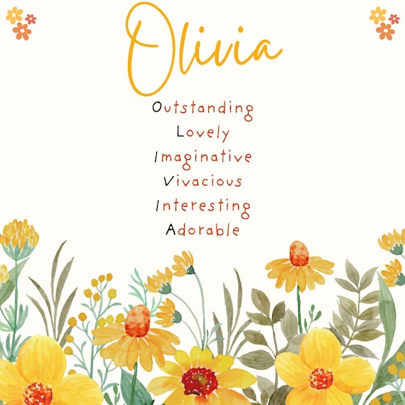 Bedroom Nursery Decor, Name Acrostic Poem, Baby Girl, Positive Affirmation, Digital Download, Olivia Emma Amelia Nicole Kai