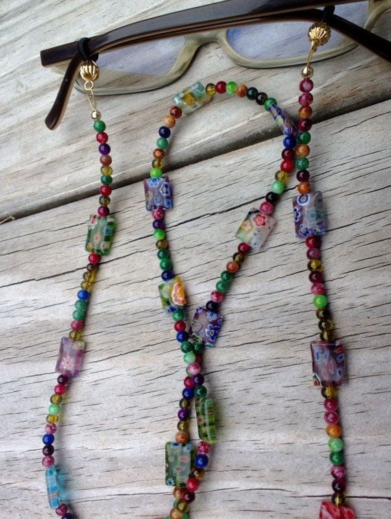 Eyeglass Chain, Millefiori Reading Glasses Chain,Colorful Eyeglass Holder Fashion Accessory,Beaded Lanyard