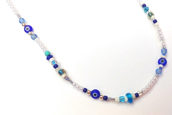 Evil Eye Asymmetrical Bead Necklace