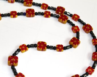 Black Red and Yellow Bead Necklace