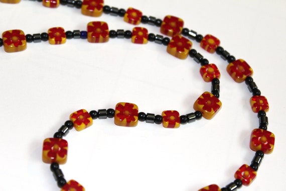 Black Red and Yellow Bead Necklace