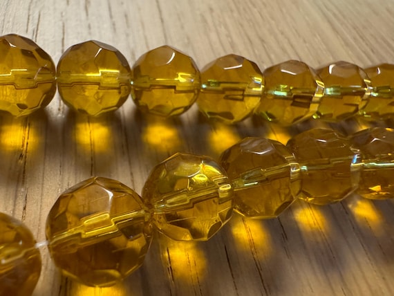 Bead, Faceted Glass 12mm Golden Yellow