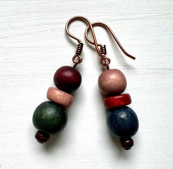 Fall Earrings, Wood Bead Earth Tones