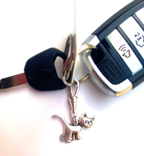 Silver Cat Charm for Backpack, Lanyard, Keychain or Purse