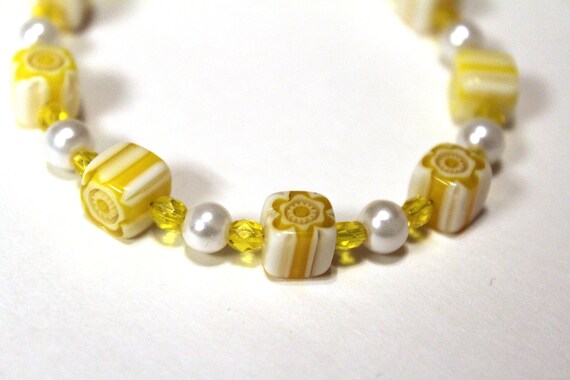 Yellow Bead Bracelet, Chunky Millefiori Bracelet