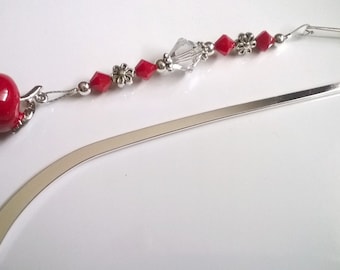 Red Apple Beaded Bookmark, Swarovski Crystals, Teacher Gift