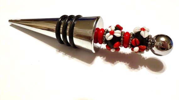 Lampwork Bead Wine Stopper, Unique Hostess Gift