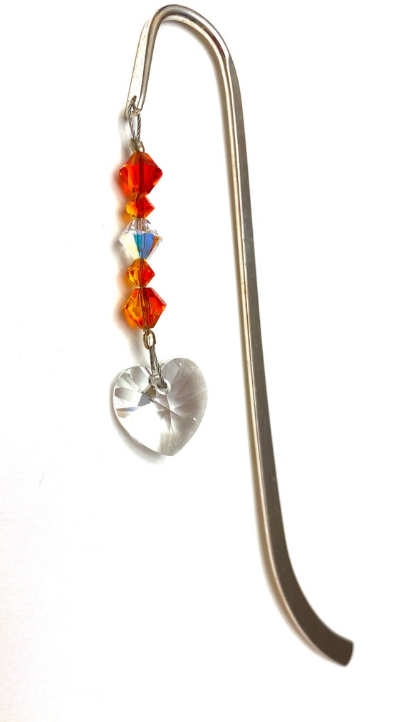 Heart Bookmark, Crystal Charm, Bookworm Gift Idea for Her