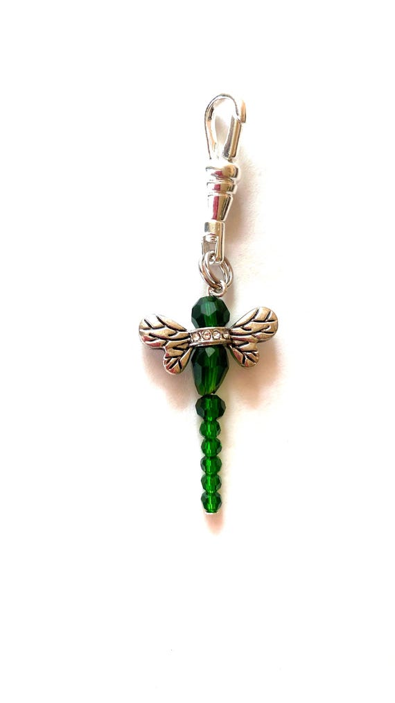Green Dragonfly Charm Clip for Keychain, Lanyard, Purse or Zipper Pull