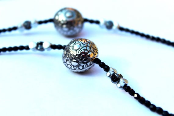 Black & Silver Bead Necklace, 26 inches