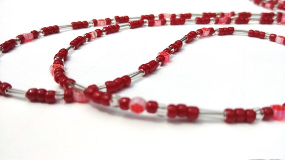 Small Bead Glasses Holder, Tiny Brick Red Minimalist Eyeglass Chain