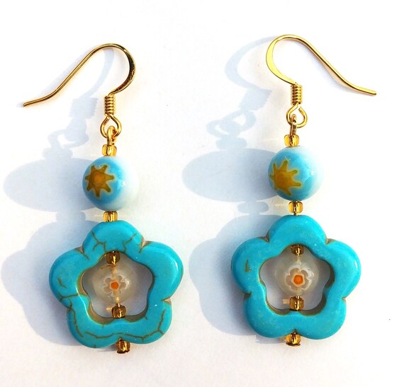 Turquoise Flower Bead Earrings