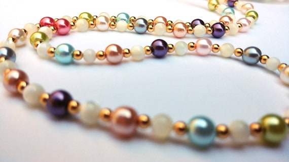 Pastel Eyeglass Chain, Light Pearl Coated Glass Bead Lanyard Necklace for Glasses
