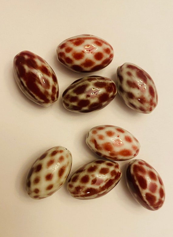 Porcelain Brownish-Red and White Beads with approximately 2mm Hole, Pack of 8 beads