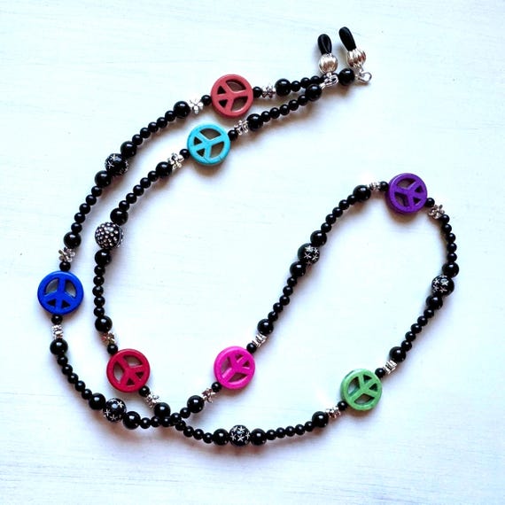 Eyeglass Chain, Black with Colorful Peace Beads