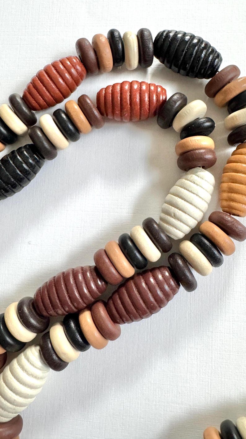 Chunky Wood Bead Necklace, Earth Tones image 2