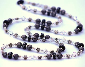 Long Crystal Necklace, Black Necklace, Formal Jewelry